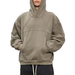 Sudadera con capucha bordada con logotipo personalizado Diseño de cierre a presión y diseño de líneas Sudaderas con capucha Impresión de algodón Sudaderas con capucha en blanco para hombres - Product Image 1