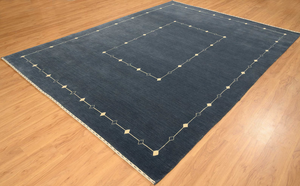 Tapis en laine noué à la main Gabbeh bleu-gris à motif losanges, tapis moelleux de style campagnard pour salon et chambre à coucher - Product Image 4