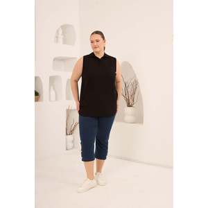 Chemisier sans manches en viscose grande taille à col chemise noir - Product Image 6