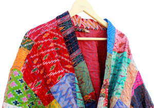 New Arrival Multi Color Silk Kantha Patchwork Maxi Dress Womens Ethnic <b>Long</b> Bathrobe Jacket Elegant <b>Dressing</b> <b>Gown</b> Kantha kimono - Product Image 2