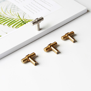 Modern Midcentury T Bar Cabinet <b>Knobs</b> <b>Brass</b> Base Dresser Drawer Pulls Wardrobe Handle Hardware for Furniture - Product Image 1