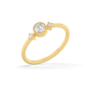 Tres piedras de diamante E/VVS corte banda de compromiso sólido 18K oro amarillo anillo Vintage para boda fiesta aniversario joyería fina - Product Image 1