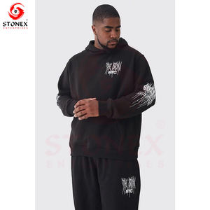 Ensemble deux pièces en coton personnalisé OEM ensembles sweat à capuche et pantalon vintage délavés avec fermeture éclair et strass survêtements avec patch délavé au soleil pour hommes - Product Image 5