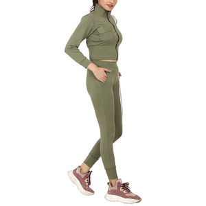 Conjunto de Pantalones Rectos y Sudadera con Capucha Corta Elástica Informal de Algodón Personalizada de Alta Calidad para Mujer - Product Image 5