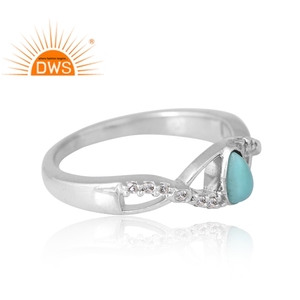 Anillo de piedras preciosas de topacio blanco y turquesa natural Chapado en paladio de plata esterlina superventas, fabricante de joyería personalizada - Product Image 3