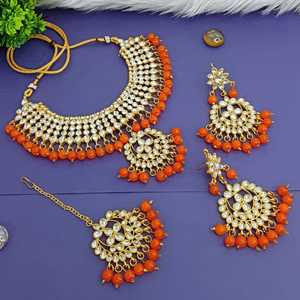 Joyería India gargantilla collar Maang Tikka pendientes Bollywood boda cristal Kundan collar pendientes cabeza cadena conjunto - Product Image 2