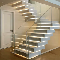 Escalier flottant droit à poutre unique CBMmart avec marches en bois massif, escalier en verre en spirale, escalier intérieur
