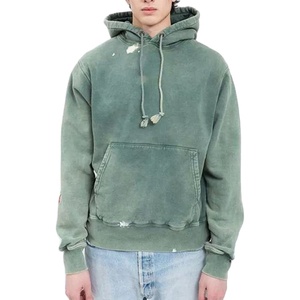 Sweat à capuche personnalisé avec logo, coupe classique, effet délavé, 3D pour broderie, pour homme, hiver, coton de haute qualité, épais et lourd - Product Image 1