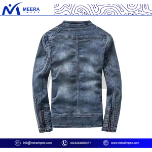 Vente en gros de veste en jean de couleur bleue solide pour hommes veste en jean de grande taille en tissu respirant de haute qualité avec fermeture éclair pour hommes - Product Image 3