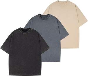 T-shirt décontracté surdimensionné pour homme, streetwear urbain, logo personnalisé, logo brodé, effet délavé, 100% coton tricoté long - Product Image 1