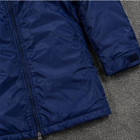 Veste matelassée longue à capuche pour homme, coupe-vent, rembourrage épais en polyester, fermeture éclair, couleur unie marine, hiver, décontractée