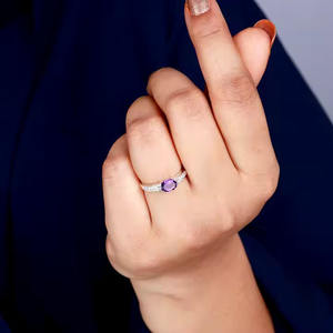 แหวนพลอยอัญมณีคลาสสิกสเตอร์ลิง925อเมทิสต์ทรงรีสำหรับงานแต่งงานงานหมั้นงานวันเกิดของขวัญ - Product Image 2