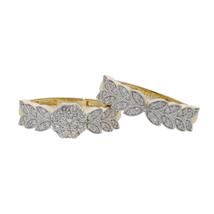 ชุดแหวนเจ้าสาวชุบโรเดียมทอง14K สุดหรูชุดแหวนแต่งงานดีไซน์ใบไม้แบบคลาสสิก - Product Image 1