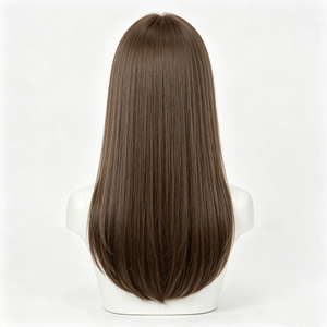 วิกผมมนุษย์สีน้ำตาลเกาลัดแบบตรงเป็นชั้นๆ พร้อมหน้าม้าบางเบา - Product Image 4