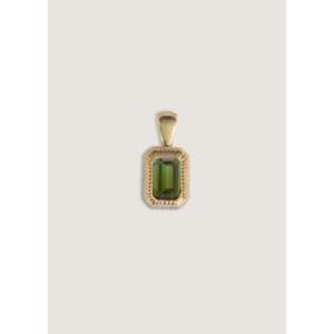 Colgante de Turmalina Verde Corte Esmeralda Hecho a Mano Lyra, Amuleto Religioso Bañado en Rodio con Engaste de Bisel - Product Image 1