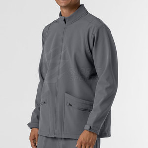 Solid Color Men Scrub Jacket for Hospital Uniform <b>Matching</b> <b>Long</b> Sleeve Soft Fabric Lightweight/Eco-Friendly Customizable - Product Image 3