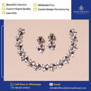 Enorme demanda, superventas, calidad genuina, oro duradero, redondo, blanco, Polki y rojo, conjunto de aretes y collares con tachuelas de piedra - Product Image 2