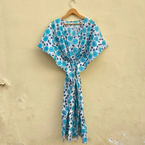 ชุดคลุมคาฟตันสไตล์ลำลองสำหรับผู้หญิง แขนยาว คอวี ลายดอกไม้ ทำด้วยมือ ผ้าฝ้าย 100% สำหรับฤดูใบไม้ผลิ ฤดูร้อน ชายหาด ผลิตตามแบบ ODM แห้งเร็ว - Product Image 1