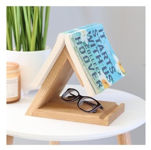 Elegant Art Deco Wooden Triangle Bookends Natural <b>Book</b> Holder <b>for</b> Home Office and Library - Product Image 2
