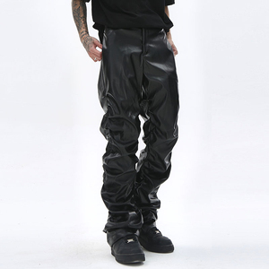 OEM Custom logo Hip Hop Custom Pockets Shiny <b>Punk</b> Faux Pu Leather Stacked Pants Men Streetwear Stacked Flare Faux Leather Pants - Product Image 3
