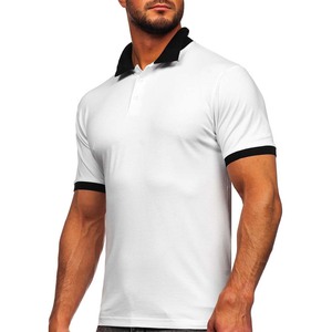 Camisa de golf informal de negocios de color sólido ajustada a la moda para hombre, camisa de golf ajustada con cuello negro - Product Image 3