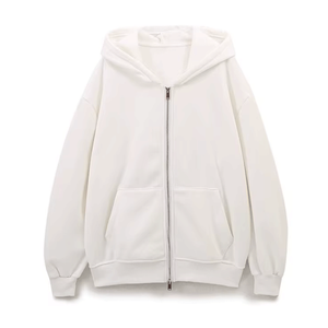 Sudadera con capucha de lana de algodón 100% blanca personalizada para mujer, sudaderas de gran tamaño con bolsillo frontal y cremallera, sudaderas con capucha sólidas para mujer - Product Image 1