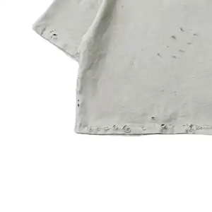 Women's Oversized <b>Cropped</b> Boxy <b>Top</b> 100% Cotton Acid Washed Vintage Distressed Tee with Solid Pattern Screen Print T Shirts - Product Image 3