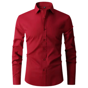 Chemise habillée pour hommes coupe ajustée de haute qualité vente en gros de chemise d'affaires boutonnée à manches longues avec logo personnalisé motif imprimé en coton rouge uni - Product Image 1