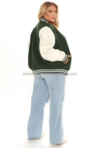 Women's Varsity <b>Jacket</b> with Wool Body and Leather Sleeves Winter Streetwear Ladies Letterman <b>Jackets</b> - Product Image 5