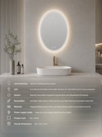 Miroir de salle de bain ovale intelligent anti-buée, éco-responsable, avec cadre en aluminium, éclairage LED dimmable 3 couleurs, 500x700mm