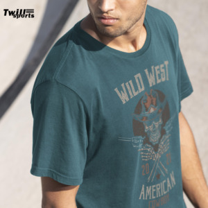 T-shirt à manches courtes pour hommes, coupe régulière, col rond, décontracté, imprimé crâne de cowboy américain du Far West - Product Image 5