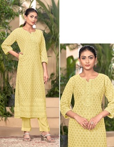 Tissu Georgette Lucknowi Work Chikankari Kurtis pour femme avec intérieur en vente en ligne - Product Image 3