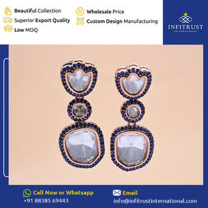 Premier exportateur de boucles d'oreilles Polki au design magnifique de qualité superlative avec pierres de double taille à un prix abordable à vendre - Product Image 2