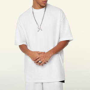 T-shirt d'été à épaules tombantes T-shirt en coton polyester noir sur la taille T-shirt uni de haute qualité pour hommes - Product Image 2