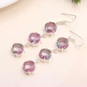 Boucles d'oreilles pendantes tendance en argent sterling 925 avec bio-tourmaline, cadeau de mariage chrétien, bijoux pour femmes - Product Image 2