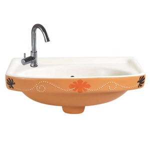 Lavabo imprimé fleur petit bassin en céramique pour lavabos de salle de bain Art Design carré - Product Image 5