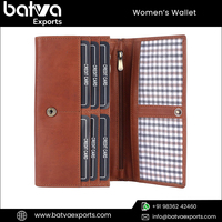 Dompet wanita kulit asli pola Logo antik wanita kualitas Premium Dompet tombol penghalang RFID panjang poliester modis