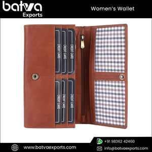 Qualité supérieure Femmes Vintage Logo Motif En Cuir Véritable Long RFID Blocage Bouton Portefeuilles À La Mode Polyester - Product Image 2