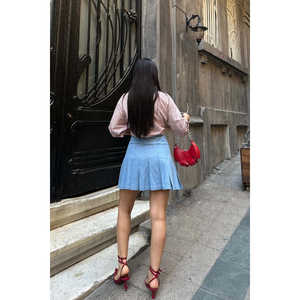 Women's <b>Pleated</b> Mini <b>Denim</b> <b>Skirt</b> - Product Image 4