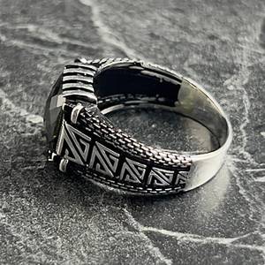 Handmade <b>Silver</b> Turkish Vintage Style <b>Men's</b> <b>Ring</b> with Green Peridot Square Cut Gemstone <b>Mens</b> Jewelry Gift - Product Image 4
