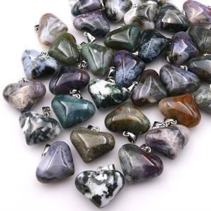 Arco Iris Natural musgo ágata piedra preciosa hinchada corazón colgante cristal Natural Focal cuenta - Product Image 5