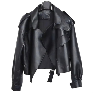 Chaqueta de cuero de gama alta para mujer Piel de oveja genuina Classic Moto Appeal con cuello alto y elegante corte ajustado a medida - Product Image 6