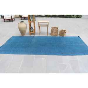 Alfombra Turca Vintage de 4.2x9.8 pies (128x300 cm), Alfombra con diseño de plantas y árboles azules - Product Image 2