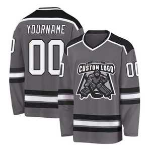 Jersey de Hockey sobre Hielo Personalizado, Uniforme Profesional de Equipo, Rosa, Rojo, Morado, Gris, a Rayas, Nombre y Número Personalizados, Cuello en V, Deportivo - Product Image 2