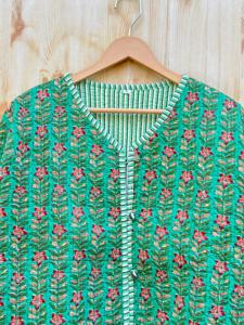 Veste en coton matelassé imprimé main indienne femmes motif floral vêtements d'extérieur décontractés boutons toutes saisons Jersey réversible - Product Image 2