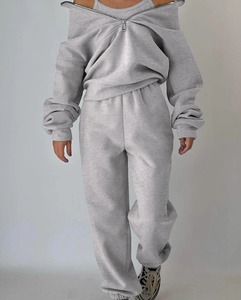 New Stylish Oversized Zipper Tracksuits 100% Cotton Casual Wholesale Sweat Suits High Quality Breathable 2 Piece <b>Set</b> - Product Image 6
