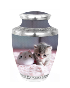 Urnas de cremación con diseño de gato gatito esponjoso blanco con bolsa de terciopelo gratis fabricante indio - Product Image 1