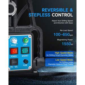 Taladro Magnético Industrial de 1550W con 11 Brocas de 2 Pulgadas de Diámetro, Fuerza Magnética de 3125 Lbf/13900N, Potencia de 650 RPM - Product Image 4
