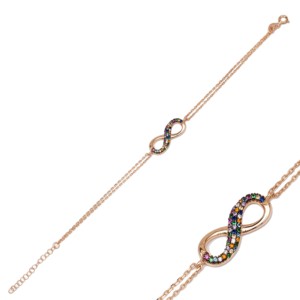 Colorful Design Mix CZ Stone <b>Infinity</b> Shape Charm <b>Bracelet</b> Turkish Wholesale Handcrafted 925 Sterling Silver Women's Certified - Product Image 1