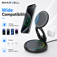 Support de chargeur sans fil magnétique pliable 15W à double bobine pour téléphone portable et écouteurs, avec charge rapide